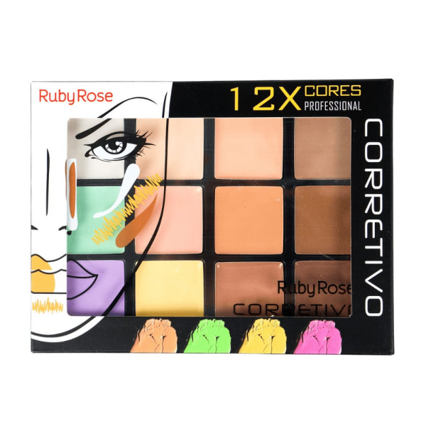 Paleta Corretivo 12x Cores Profissional - Ruby Rose HB - 8087
